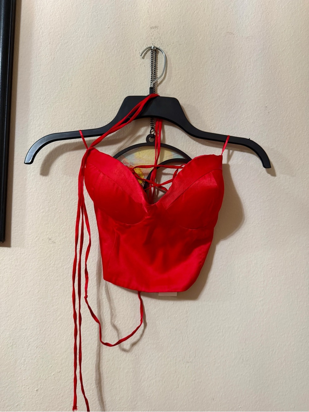 NWT Zara Red Satin Lace-Up Bustier Crop Top